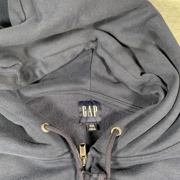 GAP Hoodie Mens 2XL Navy Blue Full Zip Fleece Lined Sweatshirt Drawstring Hood - Picture 4 of 11